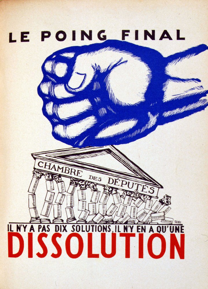 Dissolution of the Chamber of Deputies - nationalist cartoon by Paul Iribe, in “Parlons Français” by Paul Iribe