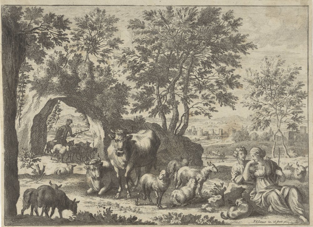 Shepherd and Shepherdess with a Flock by Paul van Somer (II)