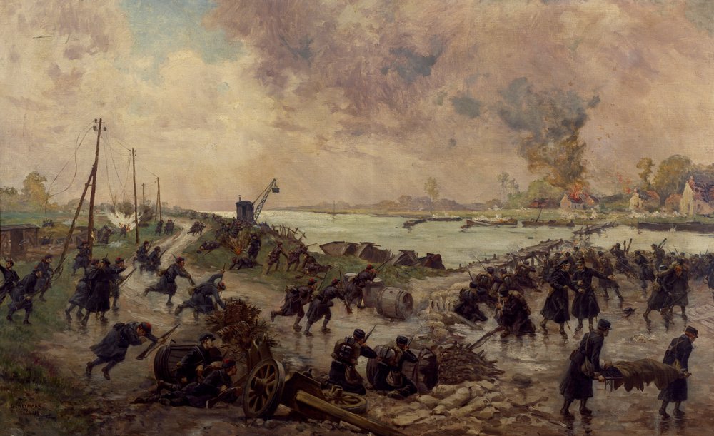 Belgian Troops in Combat on Yser, October 1914 by Pierre-Ernest and Neymark Gustave Ballue