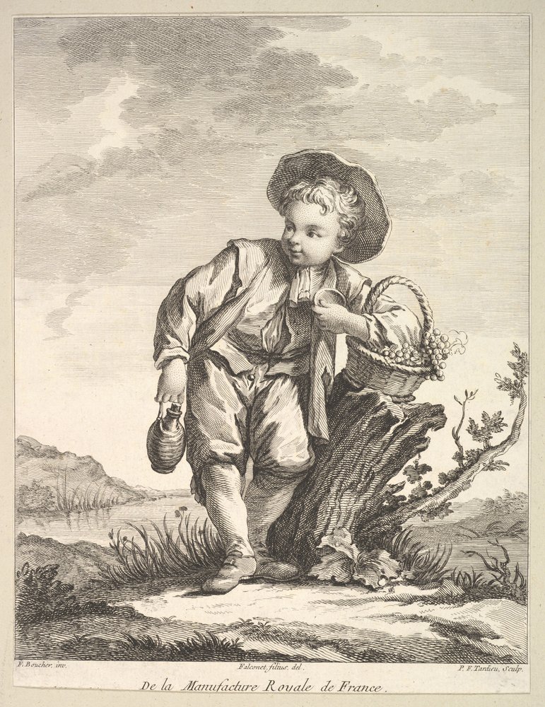 Little Boy Holding a Basket of Grapes, from Deuxième Livre de Figures d