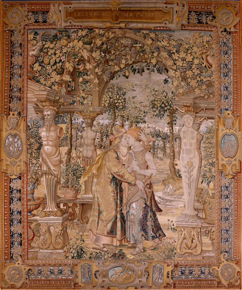 Vertumnus Kisses Pomona (Flemish Tapestry) by Pieter (circle of) Coecke van Aelst