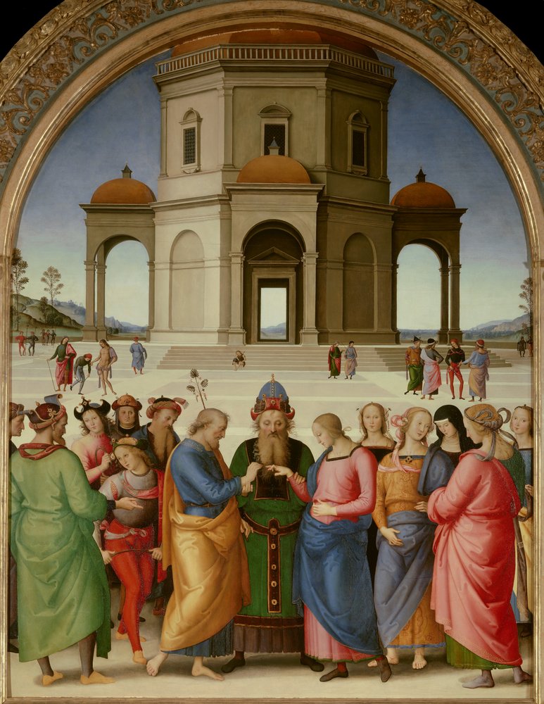 The Marriage of the Virgin, painting by Pietro Vannucci, called Il Perugino (1450-1523), 1504, 2.36 x 1.86 m, Caen, Museum of Fine Arts, Marriage of the Virgin, painting by Pietro Vannucci, called Il Perugino (1450-1523), oil on wood (234 x 18 by Pietro Perugino