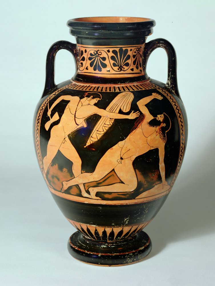 Red-Figure Neck-Amphora Depicting Theseus About to Kill Procrustes