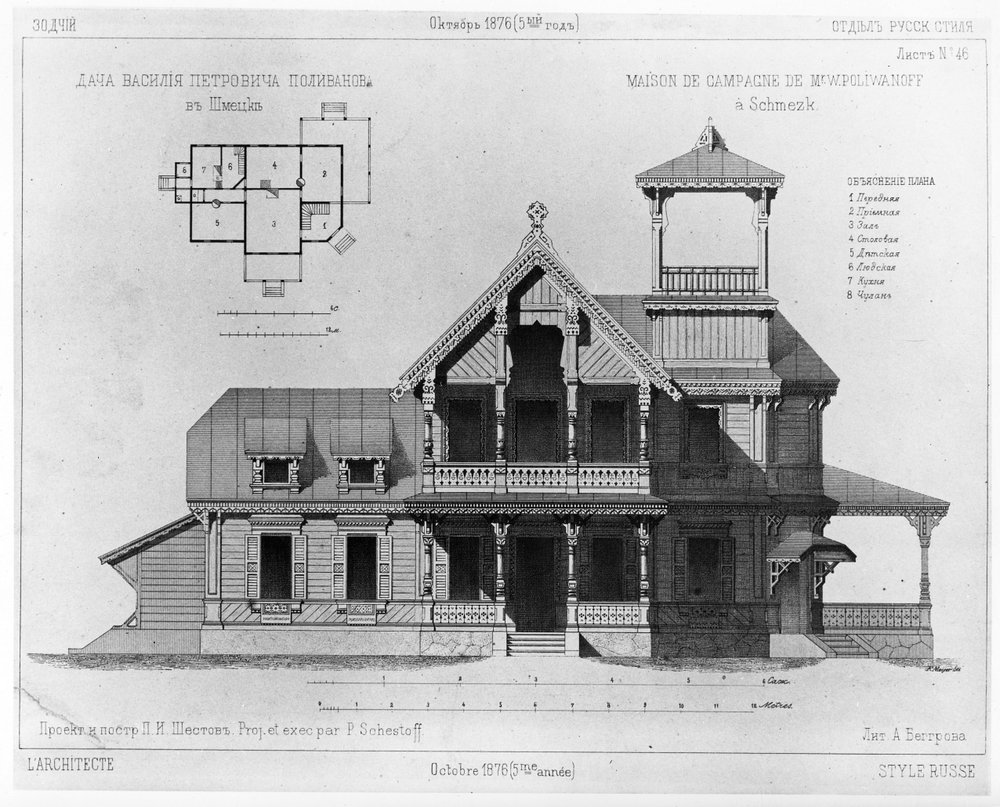 Design for Polivanov's Country Dacha in Shmetsk, 1876 by Piotr Shestov