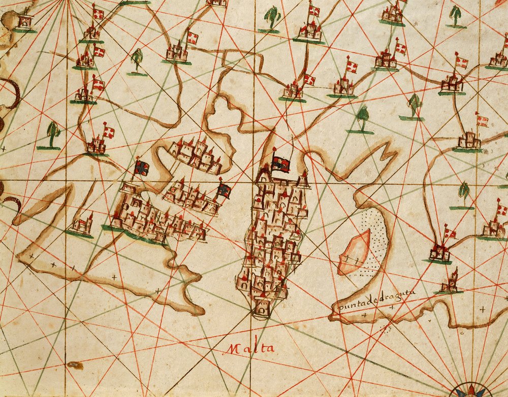 Island of Malta (from Portolan Atlas Consisting of Six Charts by Placido Caloiro and Francesco Oliva, Parchment, 1646) by Placido Caloiro e Oliva