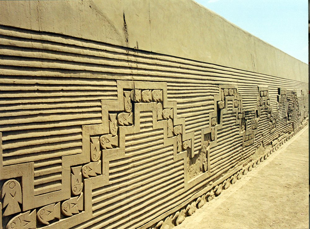 One of the walls inside the ruined pre-Inca city, partly restored, built by the Chimu, c.1300 by Pre-Columbian