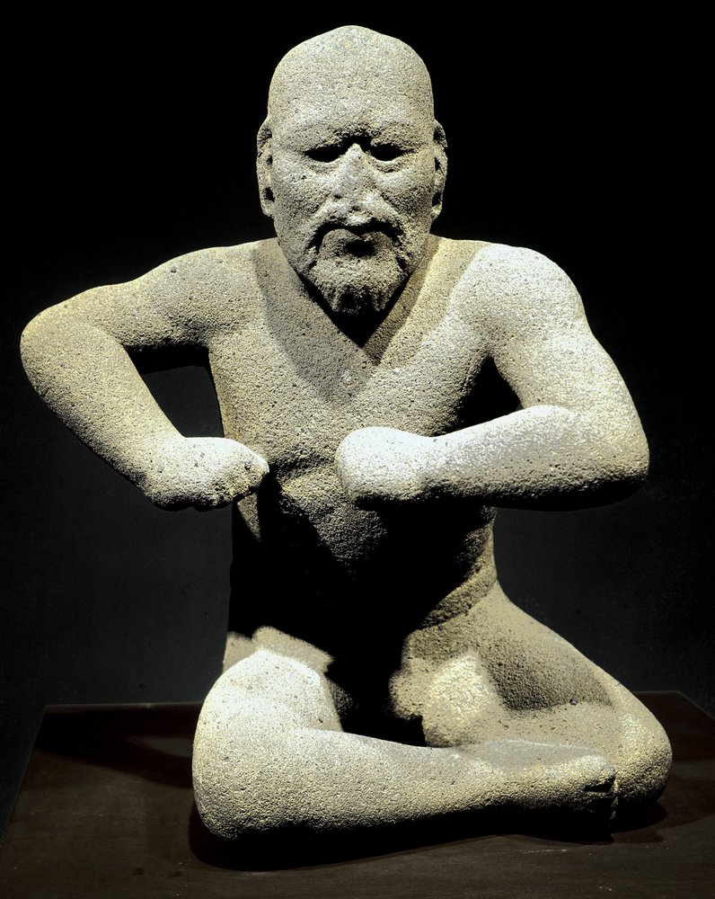 Pre-Columbian art, Olmec civilization: "The Wrestler", sculpture from Veracruz, Mexico. National Museum of Anthropology, Mexico City, Mexico by Pre-Columbian Pre-Columbian