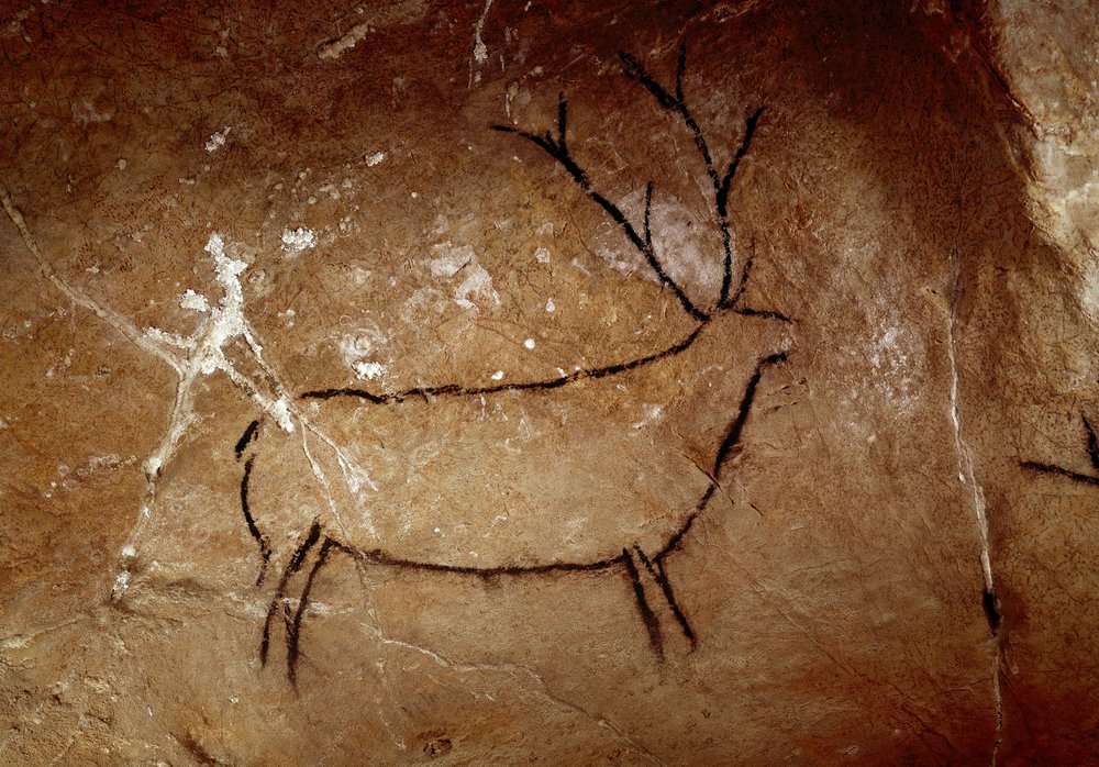 Prehistory: a deer rock painting of the Upper Paleolithic (Magdalenian), between 16,500 and 14,000 years ago, Stone Age Cave of Las Chimeneas, Monte Castillo, Spain by Prehistoric Prehistoric
