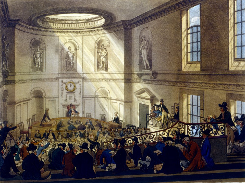 India House, The Sale Room by Pugin and Rowlandson