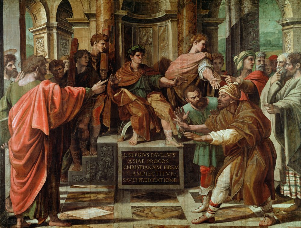 The Blinding of Elymas (cartoon for the Sistine Chapel) (pre restoration) by Raffaello Sanzio Raphael