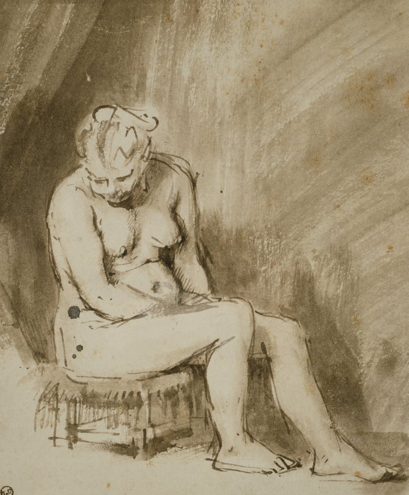 Nude Woman Seated on a Stool by Rembrandt van Rijn