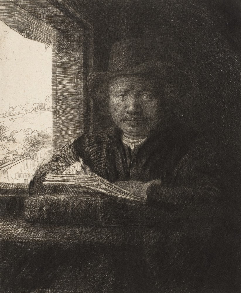Self-Portrait Etching at a Window by Rembrandt van Rijn