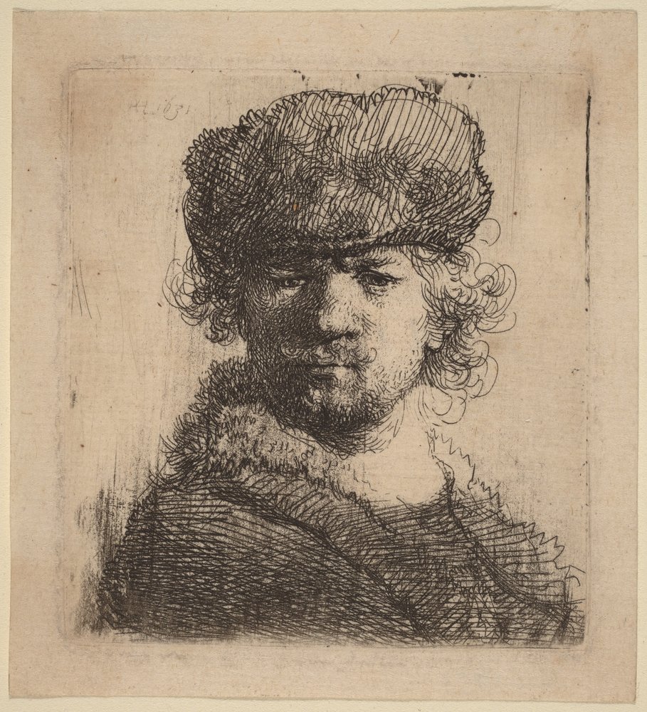 Self-Portrait in a Heavy Fur Cap by Rembrandt van Rijn