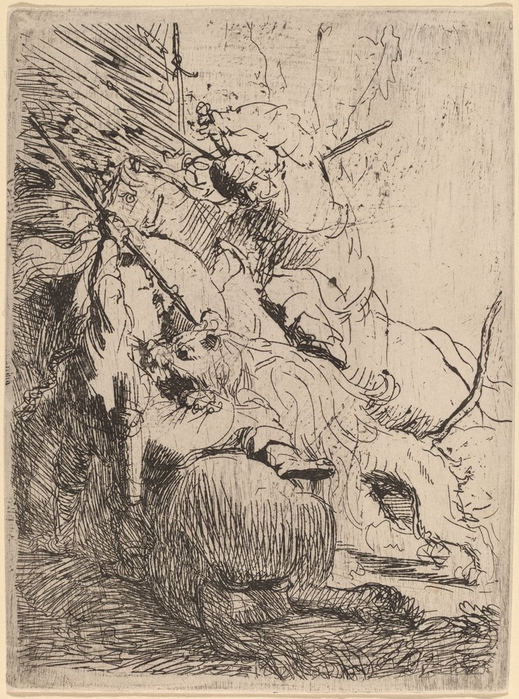 The Small Lion Hunt (with One Lion) by Rembrandt van Rijn