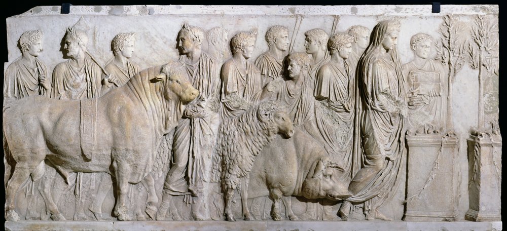 Sacrifice of a bull, a ram and a pig in honour of the God Mars, frieze ...