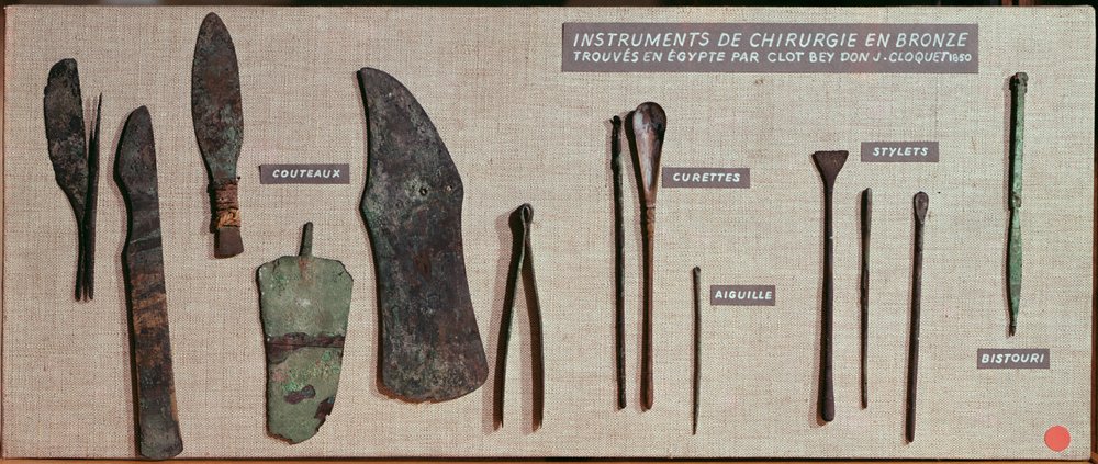 Surgical instruments, found in Egypt by Antoine Barthélemy Clot Bey (1793-1868) (bronze) by Roman Period Egyptian