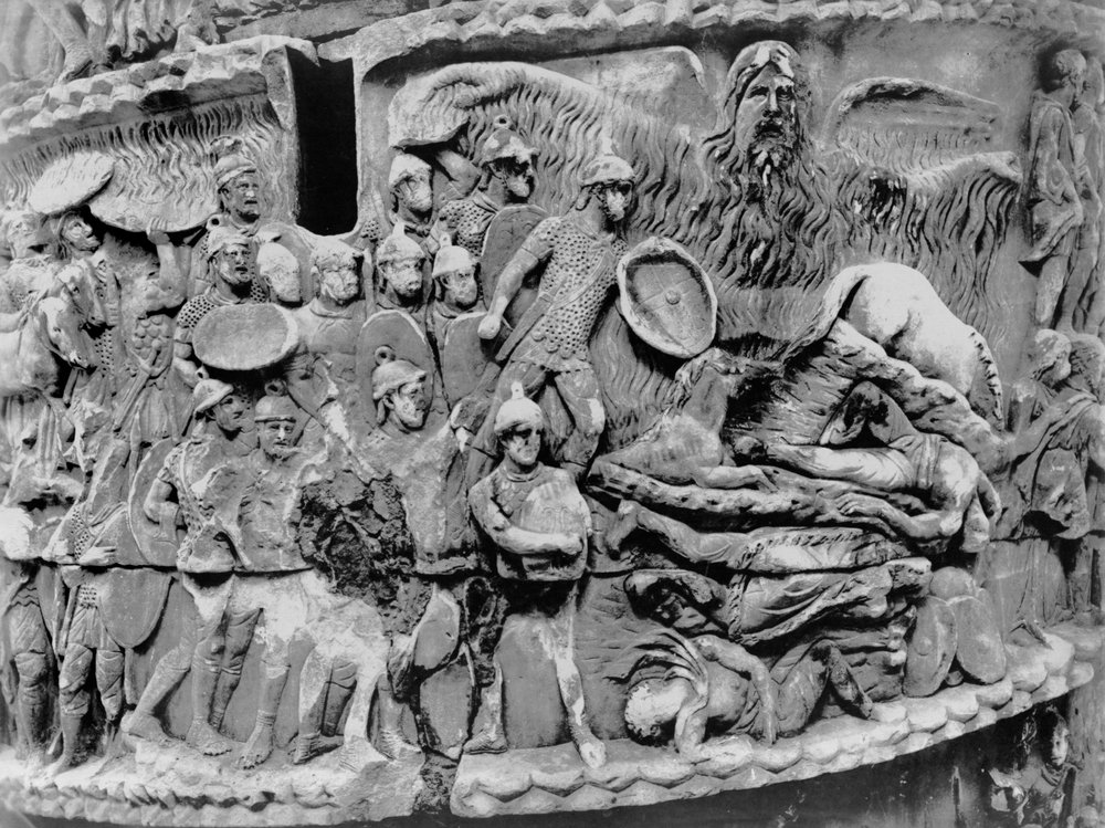 Miraculous Rain, Detail from the Column of Marcus Aurelius, AD 180-196 by Roman