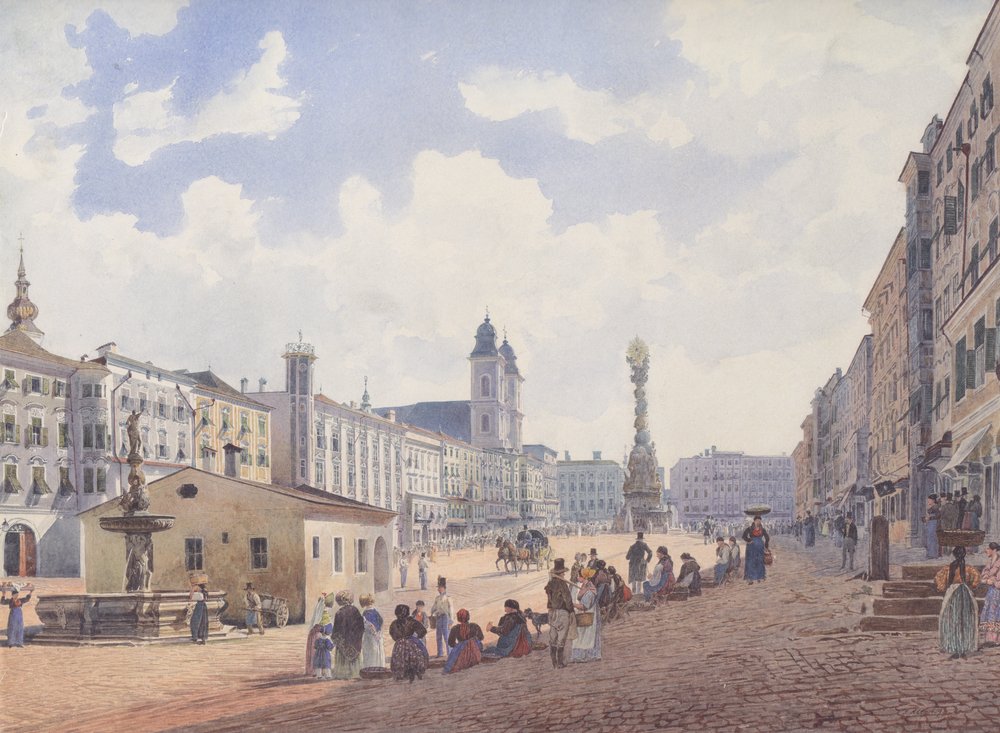 The Main Square in Linz by Rudolf von Alt