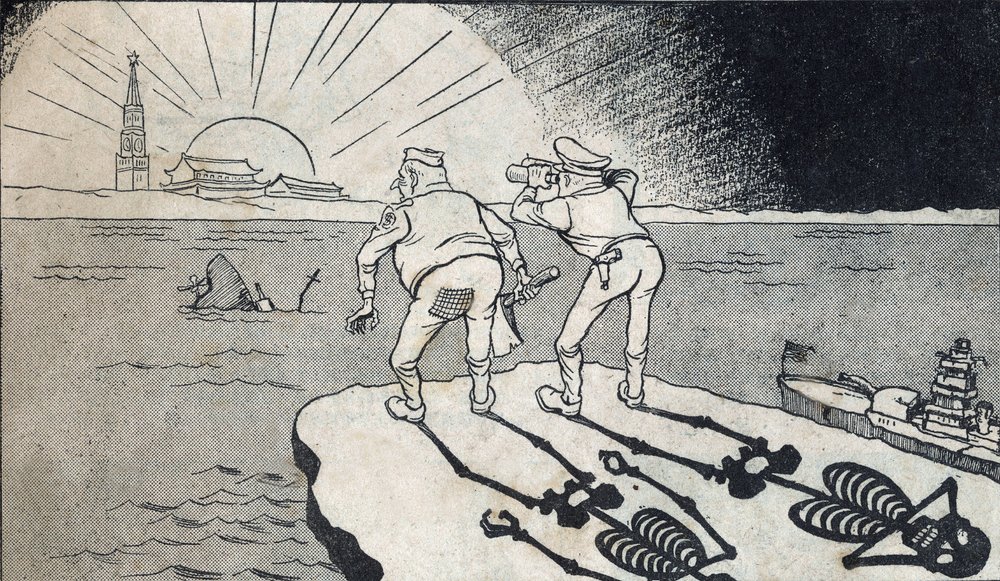 General Mac Arthur with his skeleton shadow looking at the twins of the ...