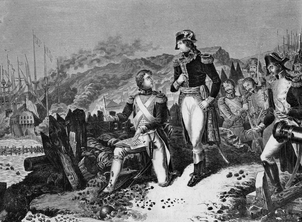 General Jean Andoche Junot (Jean-Andoche) (1771-1813), Duke of Abrantes, writing a letter for Napoleon Bonaparte at the siege of Toulon in December 1793. Junot and General Napoleon Bonaparte during siege of Toulon by School French