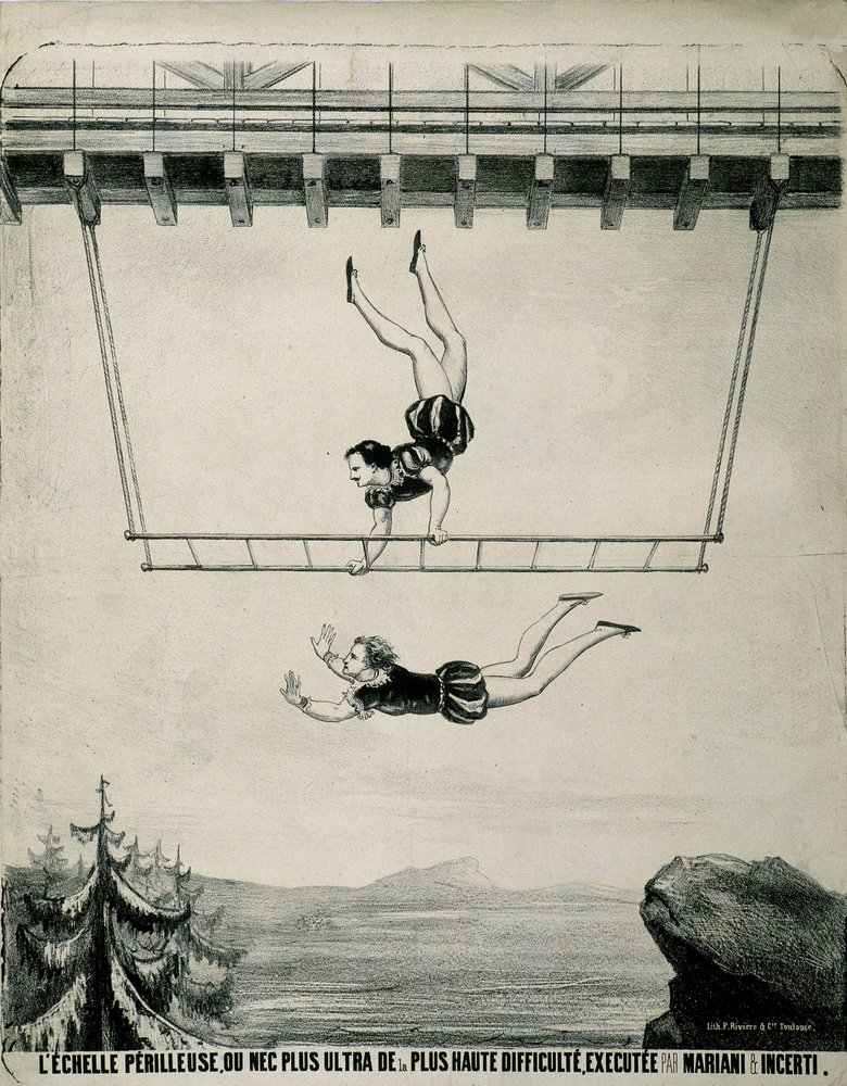 Trapezists on the perilous ladder by School French