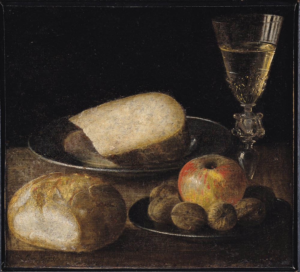 Still Life of Fruits, Cheese and Bread by Sebastian Stoskopff