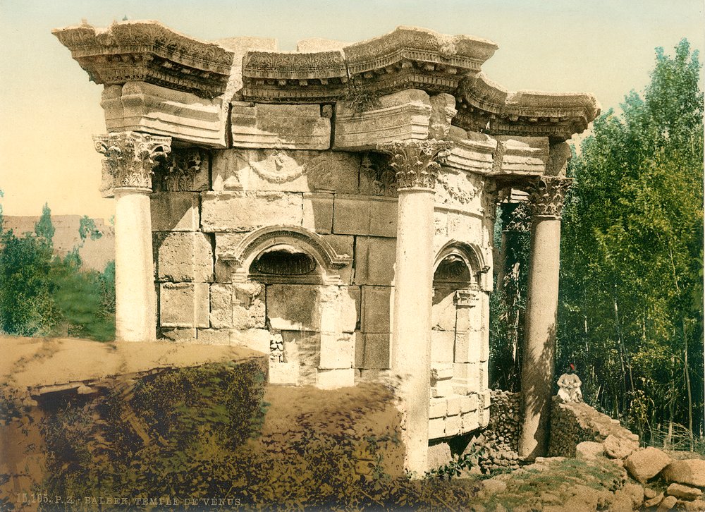 The unique circular temple at Baalbek, known as the Temple of Venus, c. 1880-1900 by Swiss Photographer