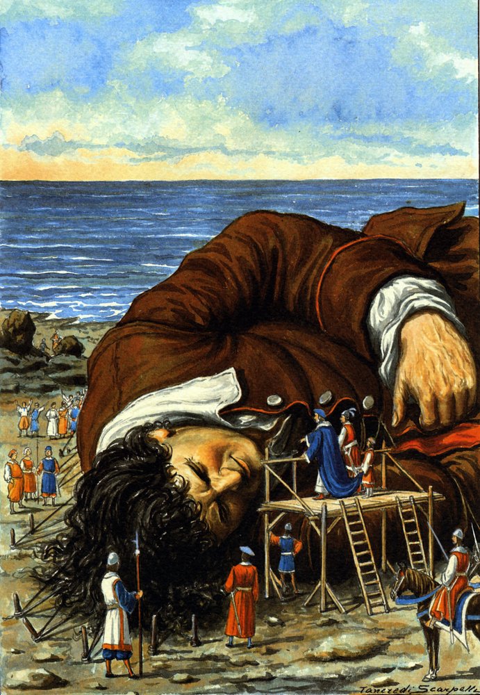 Illustration for the Story Gulliver's Journey by Jonathan Swift. The ...