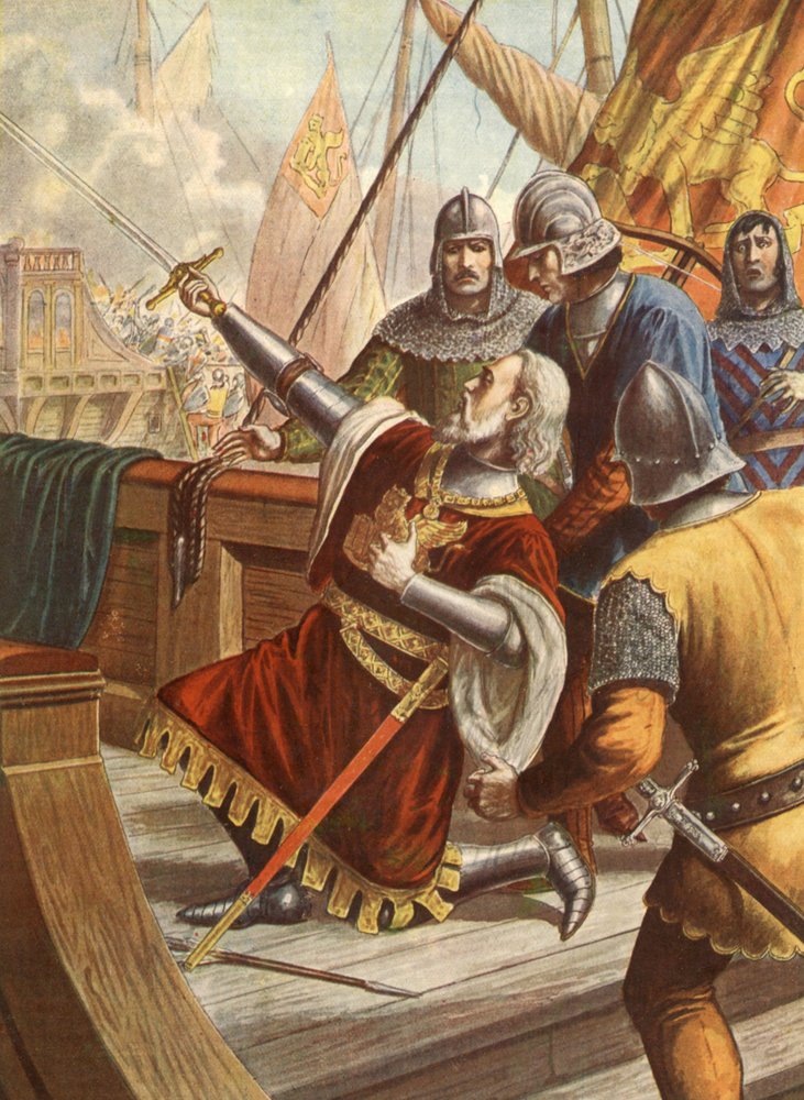 Italian Admiral Luciano Doria Killed in 1379 During War Between Genoa and Venice, Illustration by Tancredi Scarpelli