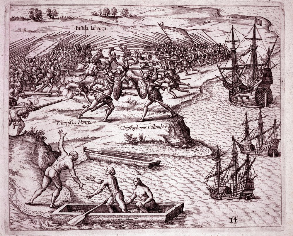 Fourth voyage of Christopher Columbus on the island of Jamaica in 1503 ...