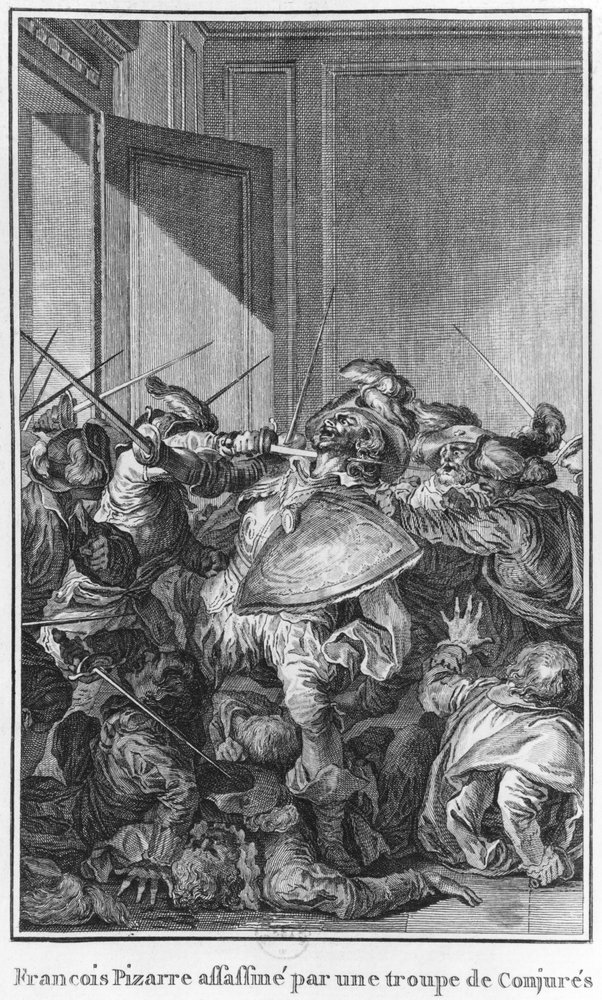 Francisco Pizarro assassinated by an army of conspirators, 1541 by Theodore de Bry