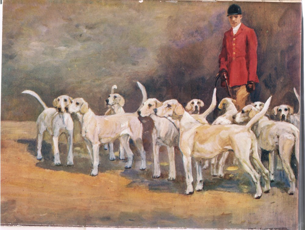 Master and hounds, illustration from 'Hounds' by Thomas Ivester Lloyd