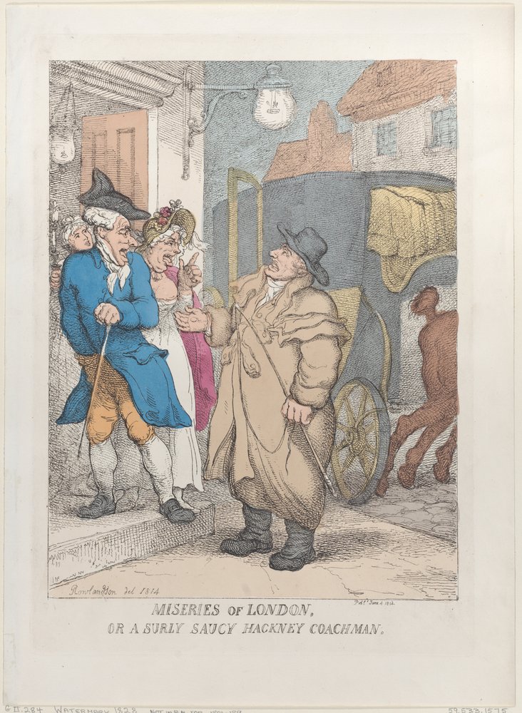 Miseries of London, or a Surly Saucy Hackney Coachman, June 4, 1814 by Thomas Rowlandson