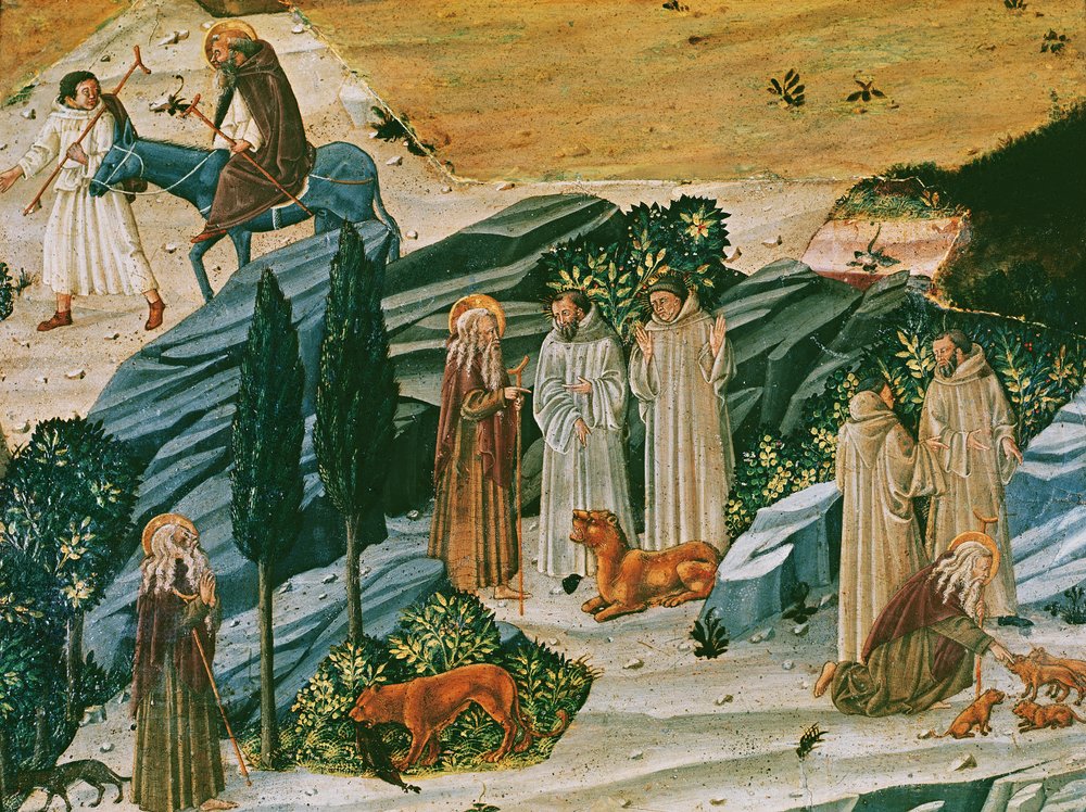 Saint Gerasimus in the Thebaid Desert with the Lion He Tamed by Removing a Thorn from Its Paw, c.1440 by Tuscan School