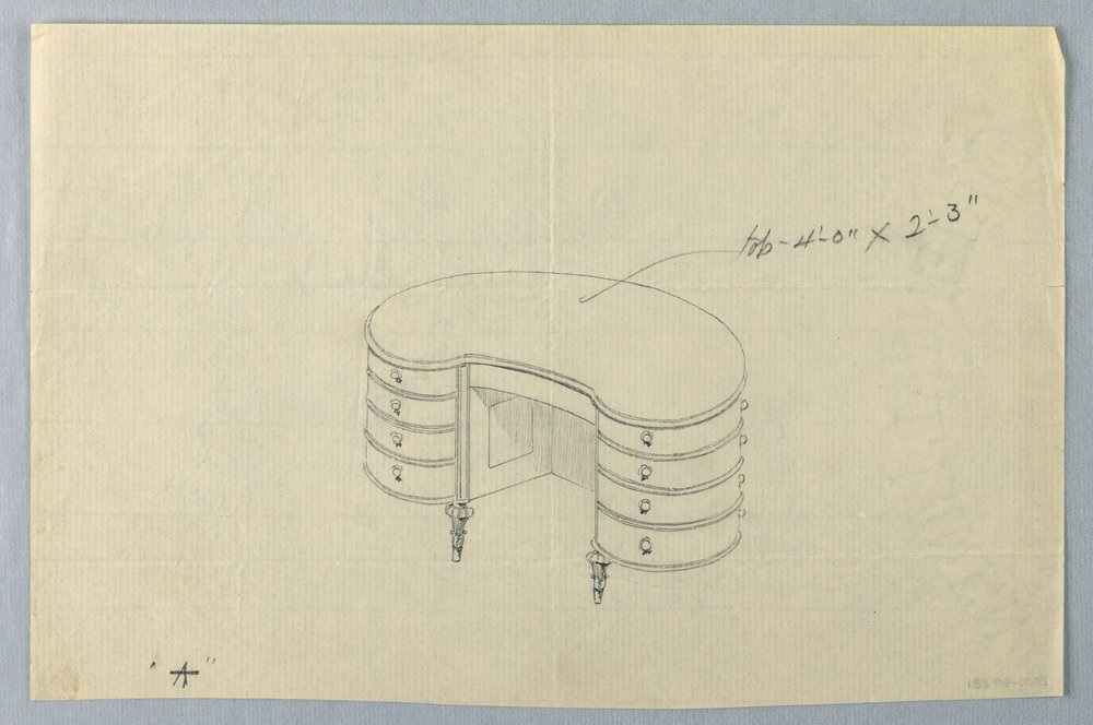 Drawing, Design for Kidney-Shaped Writing Table A with Eight Drawers by Unbekannt