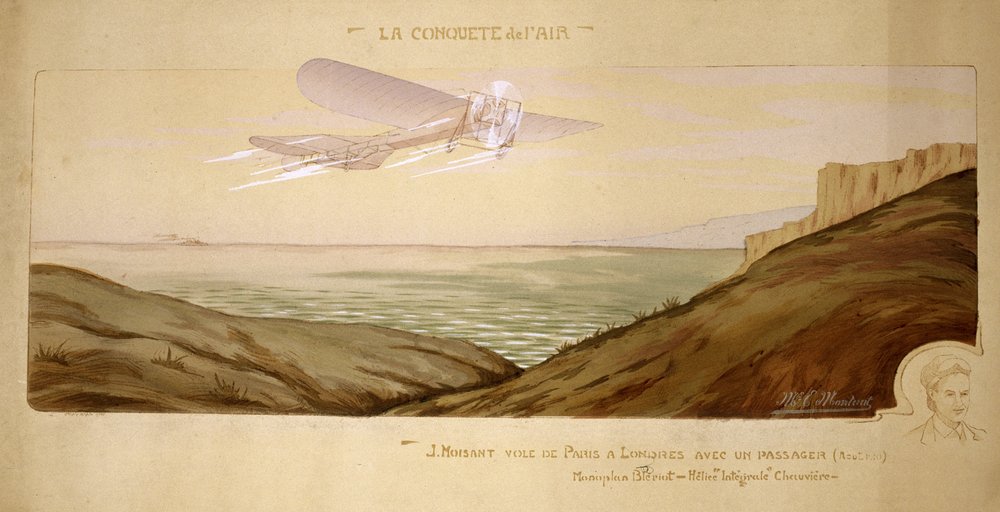 Debut of Aviation: John Moisant Makes the First Passenger Transport Over the Channel, Carrying His Mechanic in His Bleriot Two-Seater Plane, August 17, 1910 by Unbekannt
