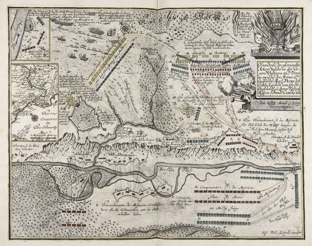 Plan of the Glorious Action Near Pultawa in Ukraine Between the Armies of Tsar Peter the Great of Russia and King Charles XII of Sweden, June 27 - July 8, 1709 by Unbekannter Künstler