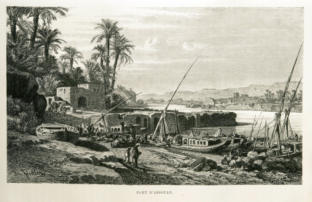 View of the Port of Aswan in Egypt - Illustration from the Atlas of Egypt by Unknown