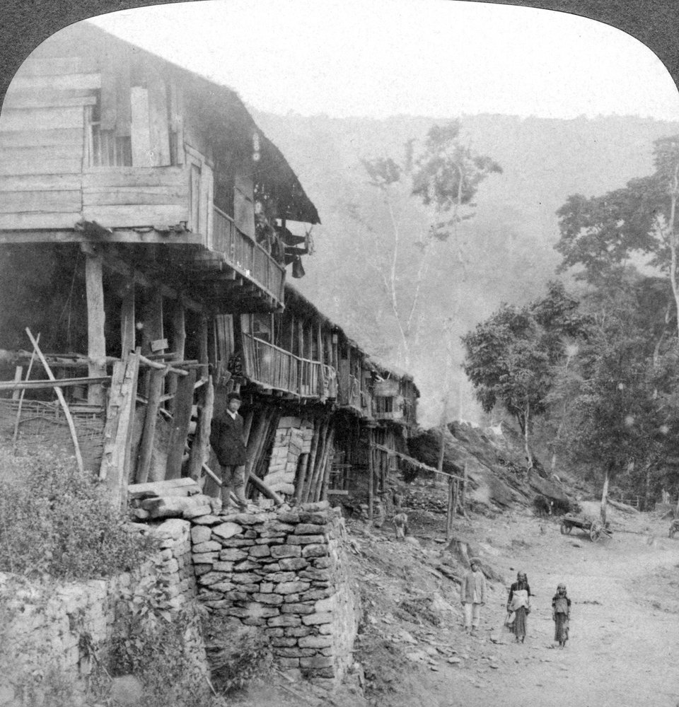 Native Village, Teesta Bridge near Darjeeling, India by Underwood and Underwood