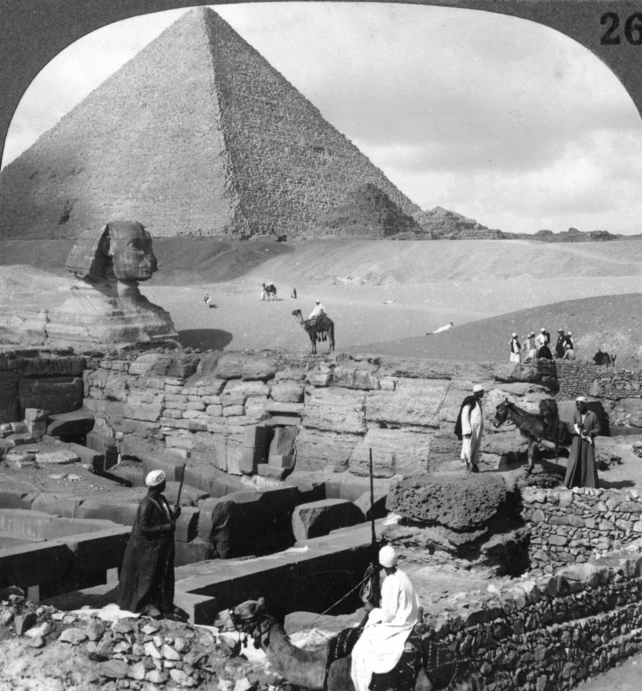 Ruins of the Granite Temple, the Sphinx and Great Pyramid, Egypt