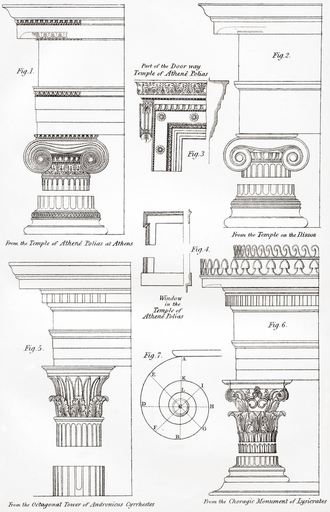 Examples of Ionic and Corinthian orders in Greek architecture, from The ...