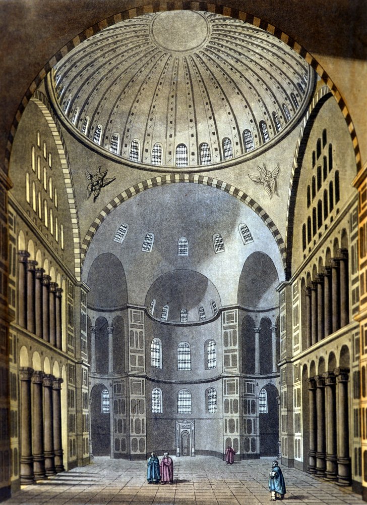 Interior of the Hagia Sophia Mosque in Constantinople - in The old and ...