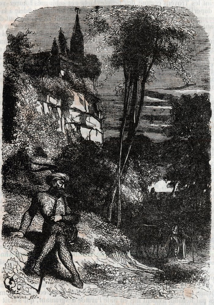 Rodomont, Isabella and the Old Hermit - 1851 engraving from 