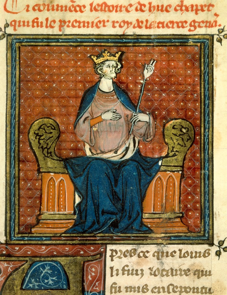 The Rite of Hugues Capet in 988. Miniature from a manuscript of the ...