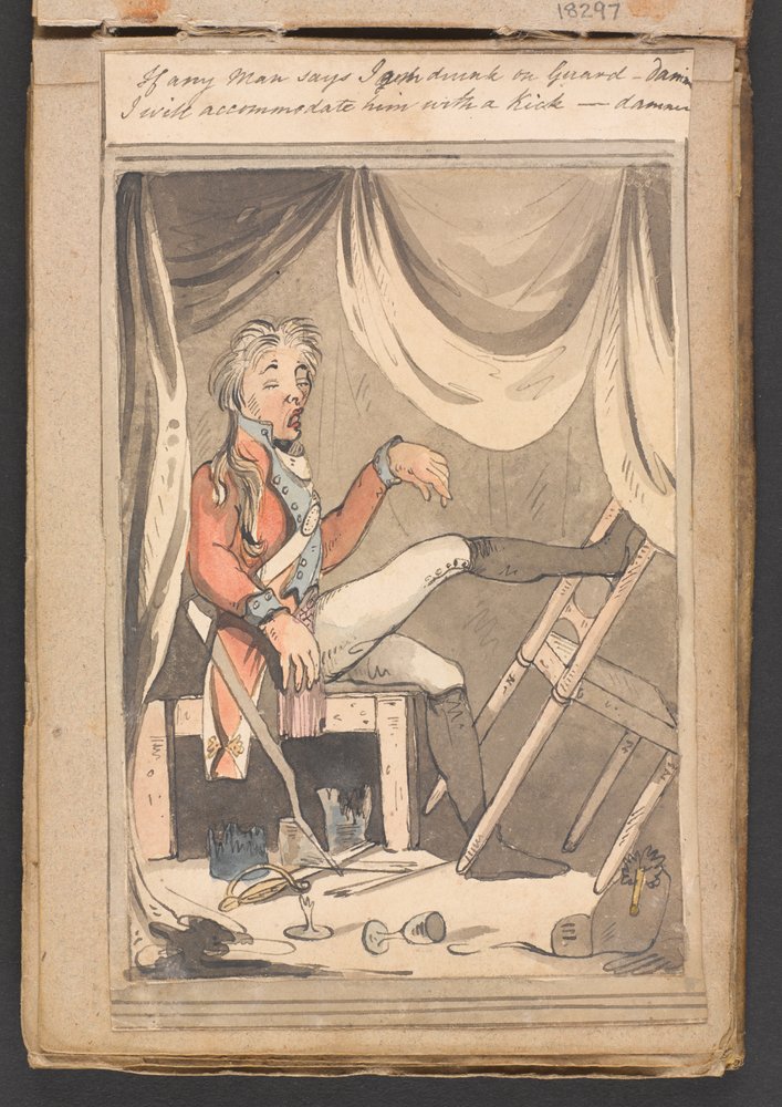 ‘If any man says I am drunk on guard - damn, I will accommodate him with a kick - damn’ by Unknown artist