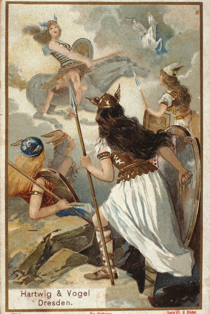 Nordic mythology: The Valkyries (virgin warriors) in Valhalla and the ...