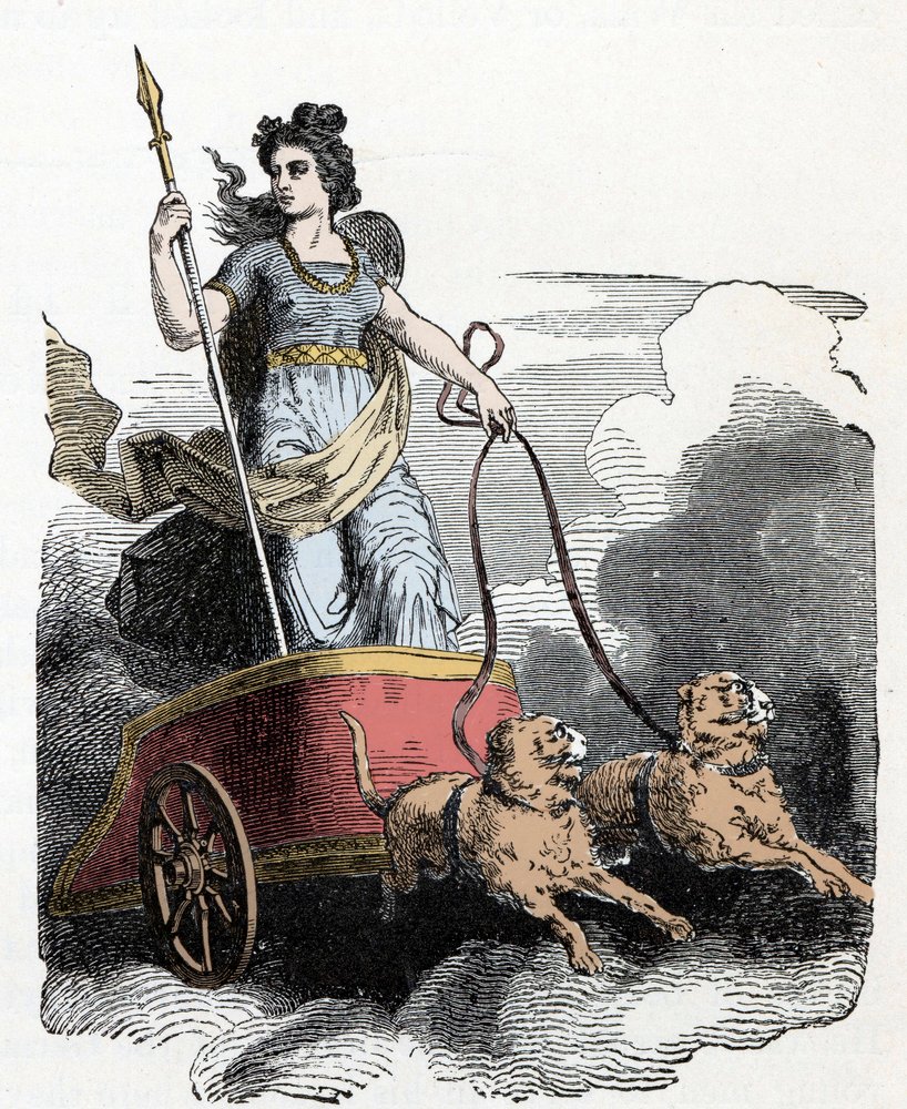 Norse Mythology: Frigga - The goddess Freyja in her chariot pulled by cats by Unknown artist