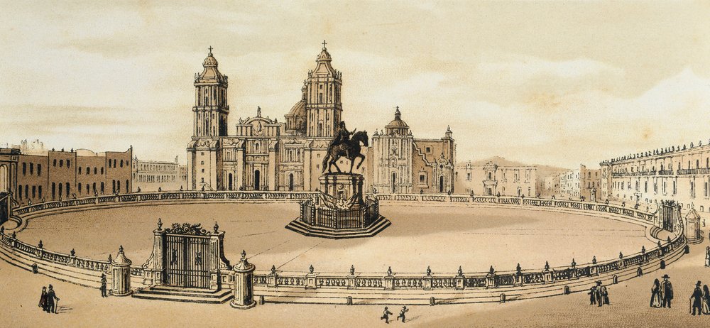 View of Zocalo Square and Cathedral in Mexico City, Mexico