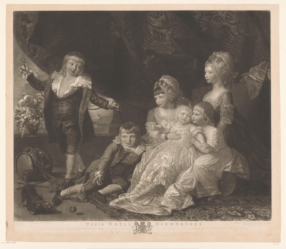Portrait of six children of George III and Charlotte of Mecklenburg-Strelitz, Their Royal Highnesses (title on object) by Valentine Green
