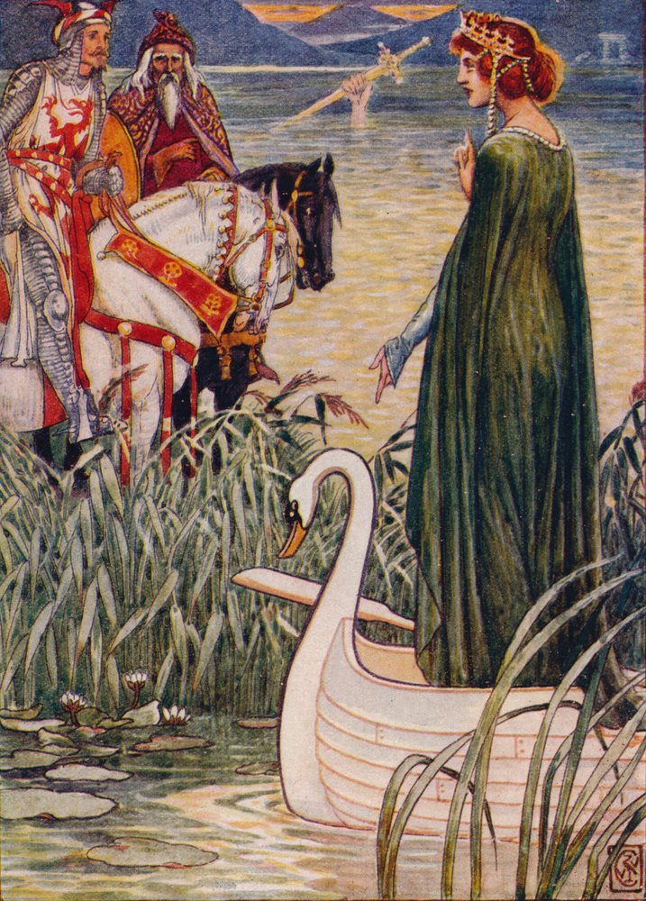 King Arthur asks the Lady of the Lake for the sword Excalibur, 1911 by Walter Crane